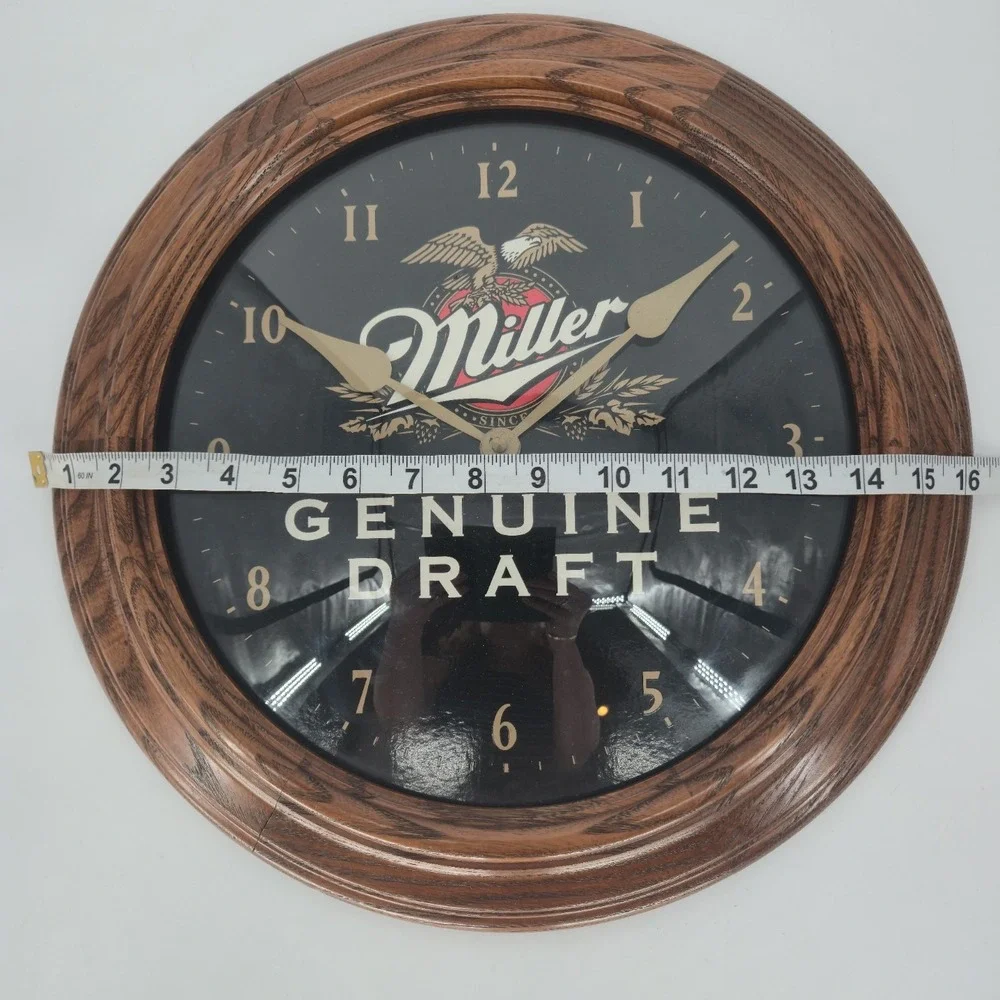 Vintage 1997 Miller Genuine Draft Beer Wood Wall Clock 16 Inch Parts REPAIR  USA